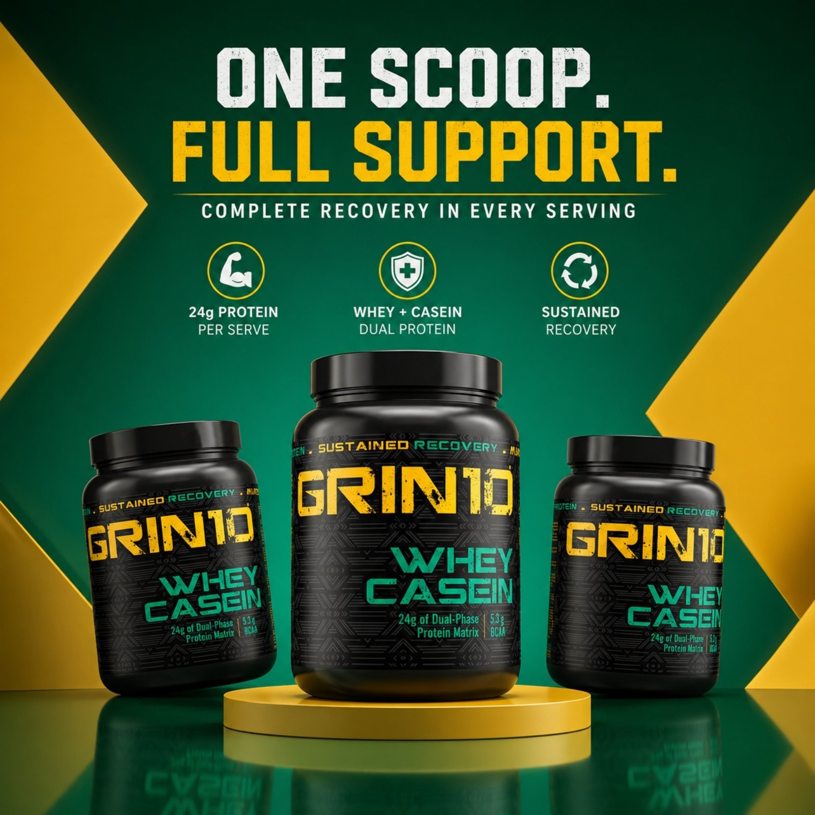 Grin10 Whey casein 24 g Dual Phase Protein Matrix